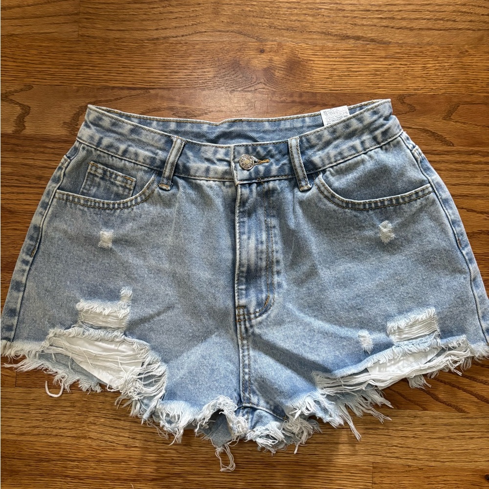 SHEIN Blue Distressed Jean Shorts High-Waisted